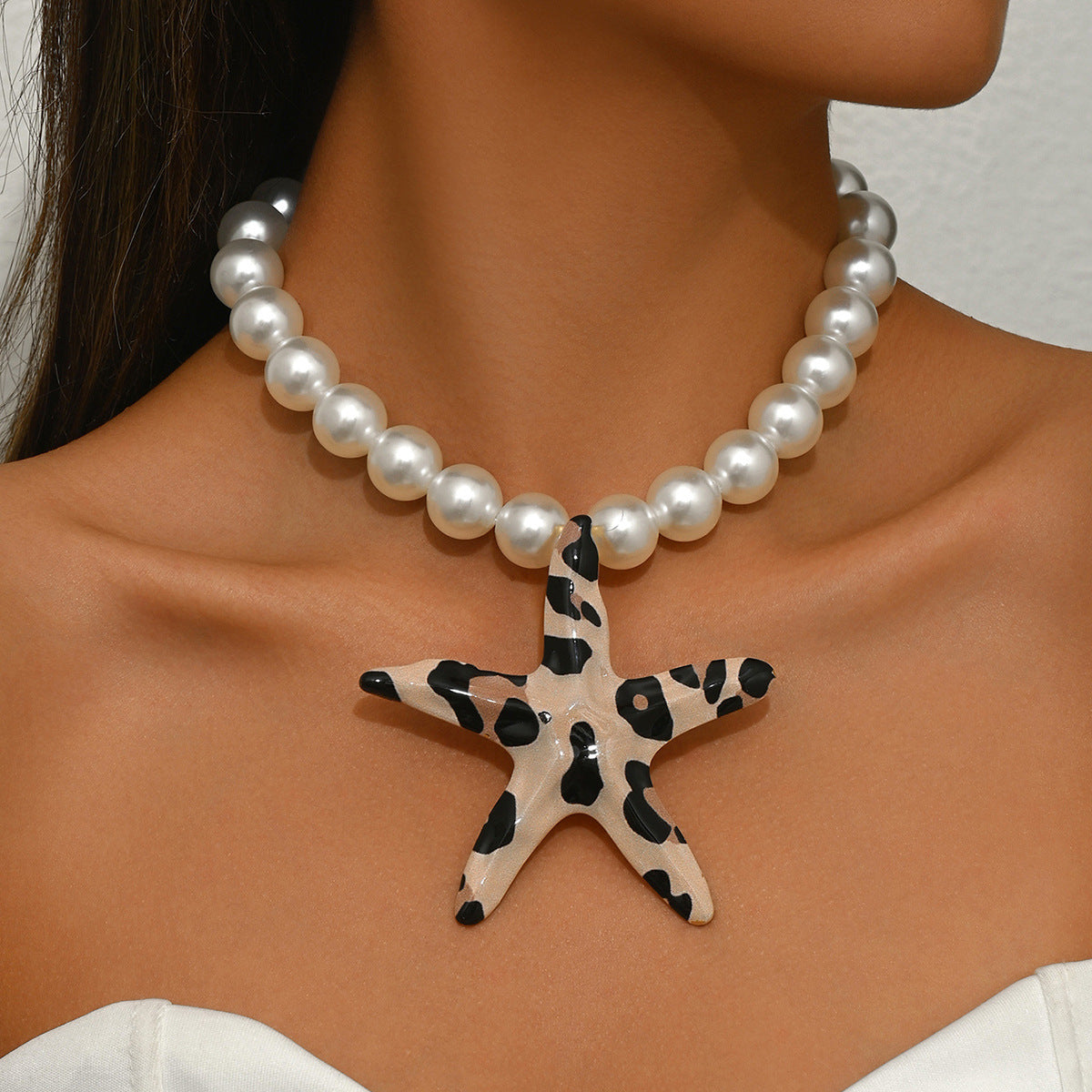 Leopard Starfish Necklace - Animal Print Pearl Alloy Statement Jewelry USA