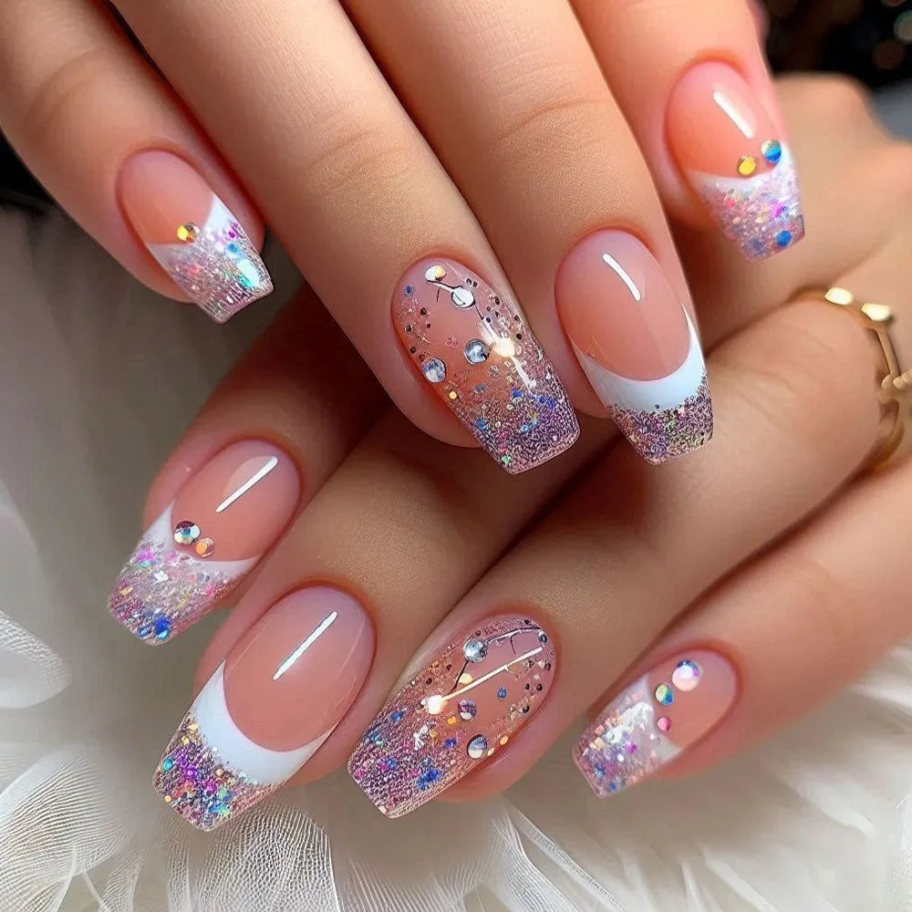 Purple Nails Press on Glitter