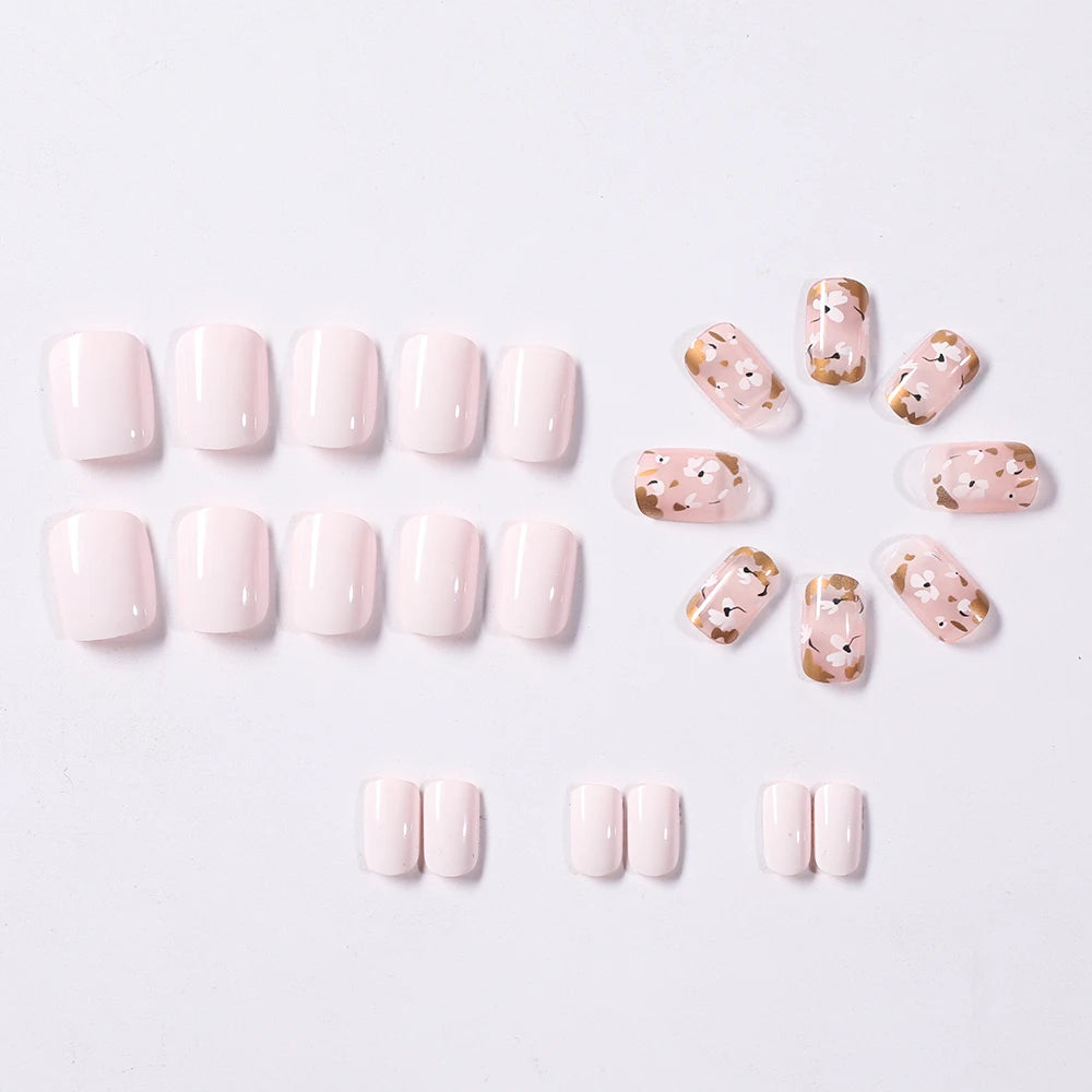Square Head Flower Design Fake Nail Tips Acrylic Floral Wearable Ballet False Nail Artificial Full Cover Press on Nails