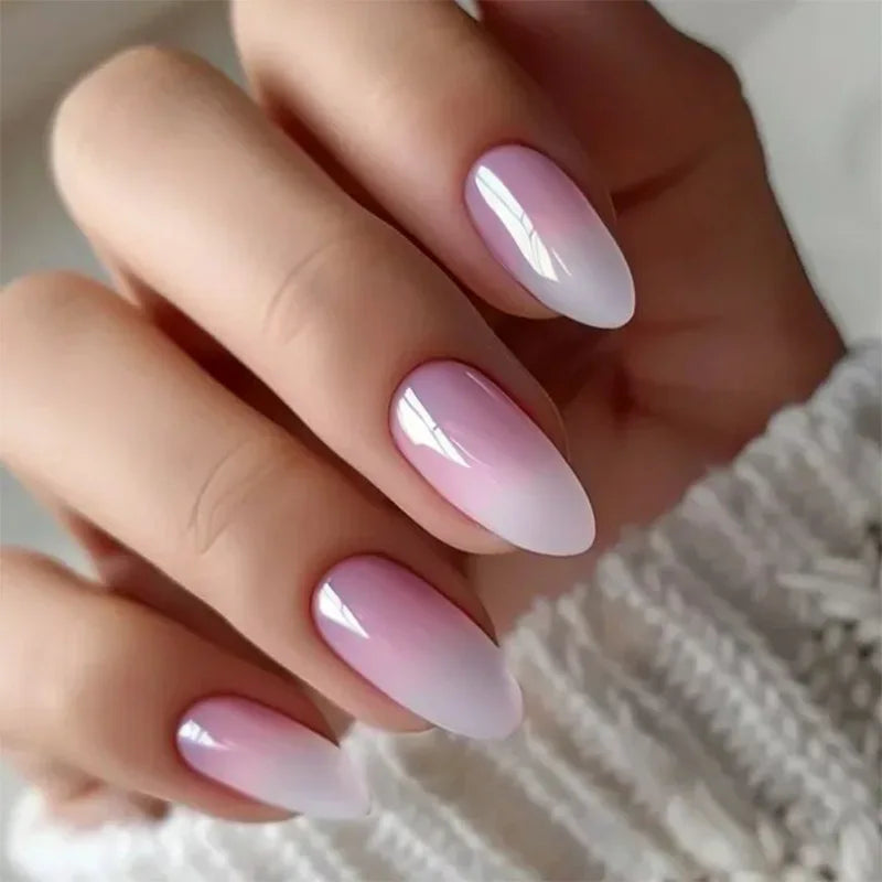 Blush Ombre Almond Press on Nails Set Nude Pink Simple Glossy