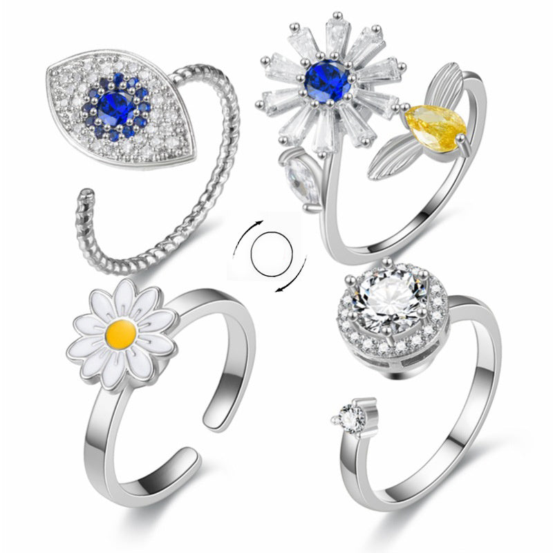 Turnable Anxiety Rings - Eyes Flowers Fidget Spinner Ring Women's Jewelry