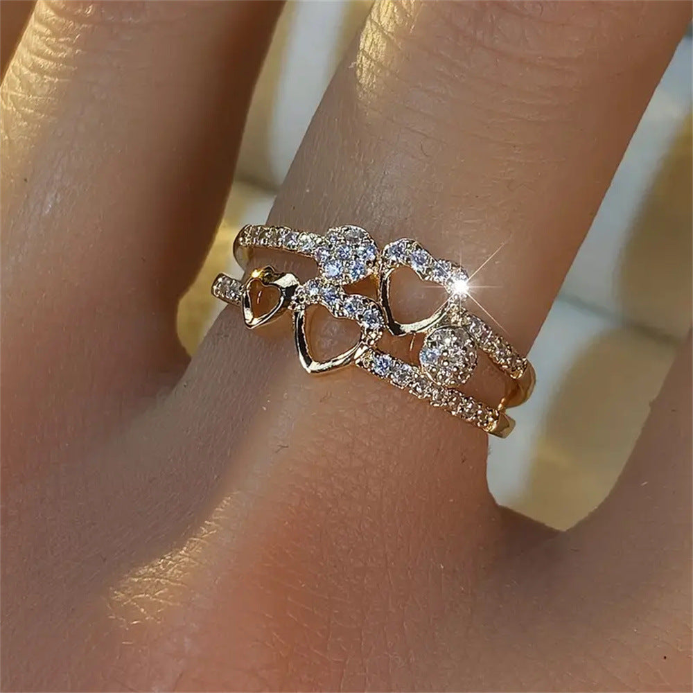 Geometric Heart Ring - Adjustable All-Match Alloy Opening Design