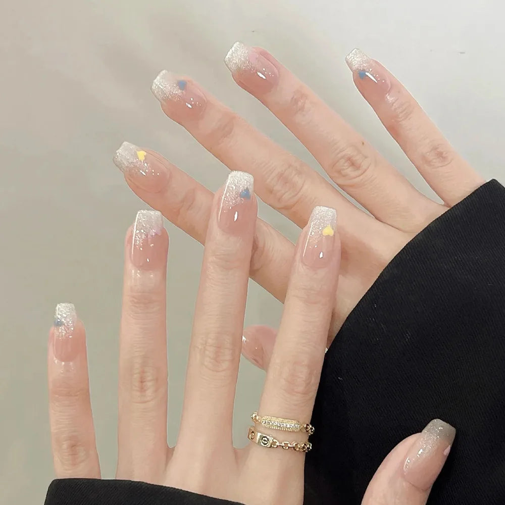 Short Square Head French Press on Fake Nail Detachable Simple Ballet Finished