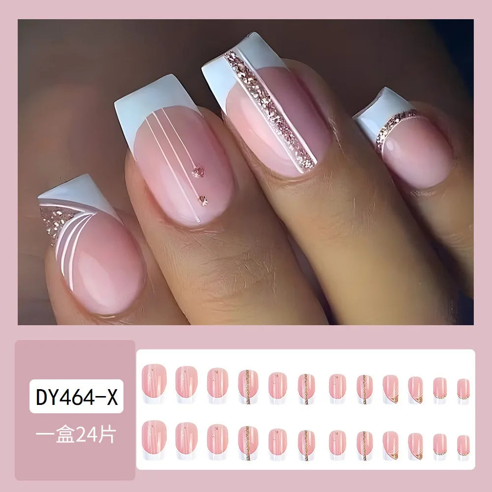 White French Press on Nails Gold Glitter Line.