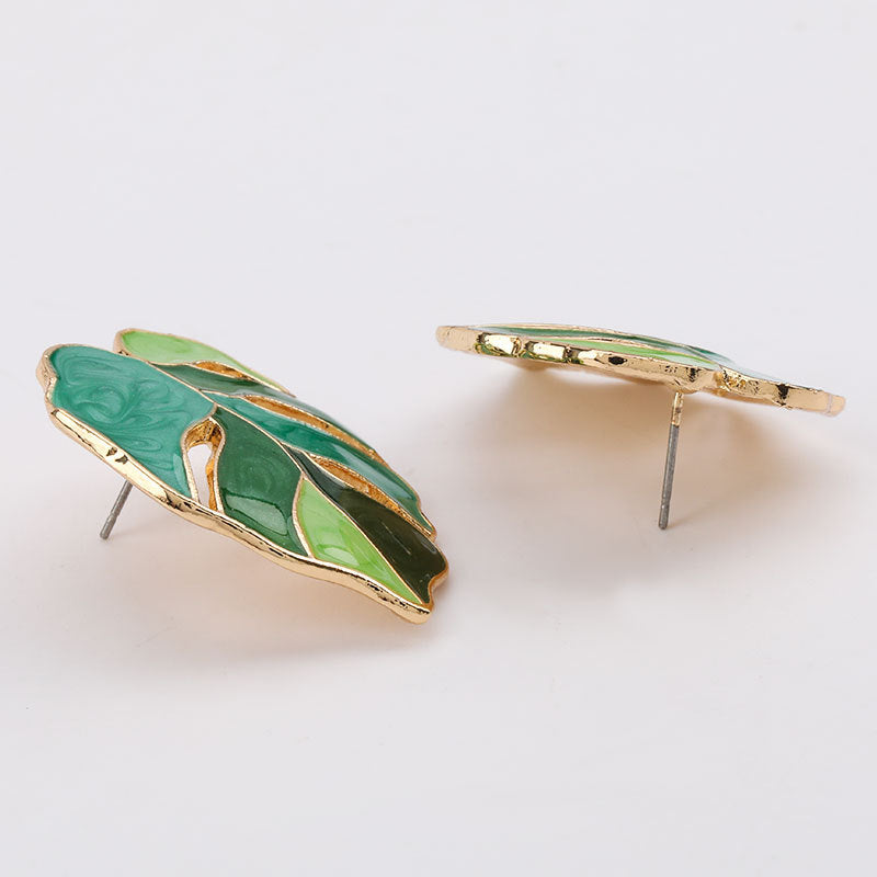 Alloy Dripping Leaf-shaped Earrings - Girlish Nature Statement Jewelry USA
