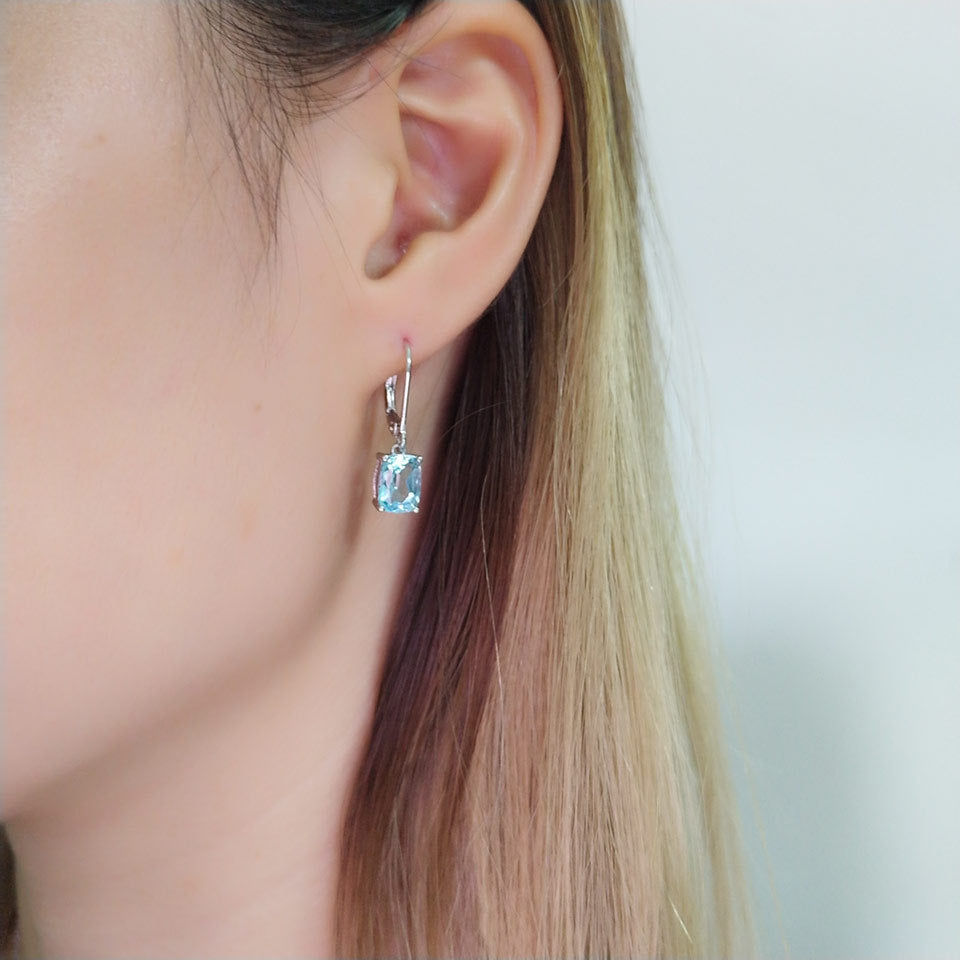 925 Sterling Silver Topaz Pendant Earrings - Blue Gemstone Luxury Jewelry USA