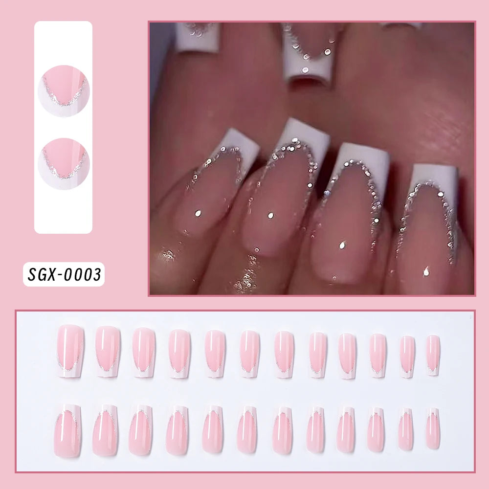 Square Head Flower Design Fake Nail Tips Acrylic Floral Wearable Ballet False Nail Artificial Full Cover Press on Nails