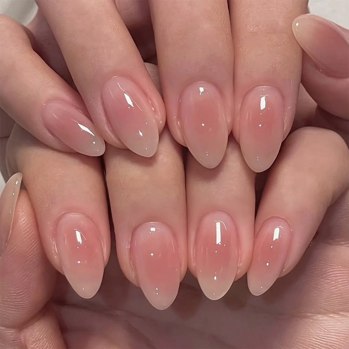 Blush Ombre Almond Press on Nails Set Nude Pink Simple Glossy
