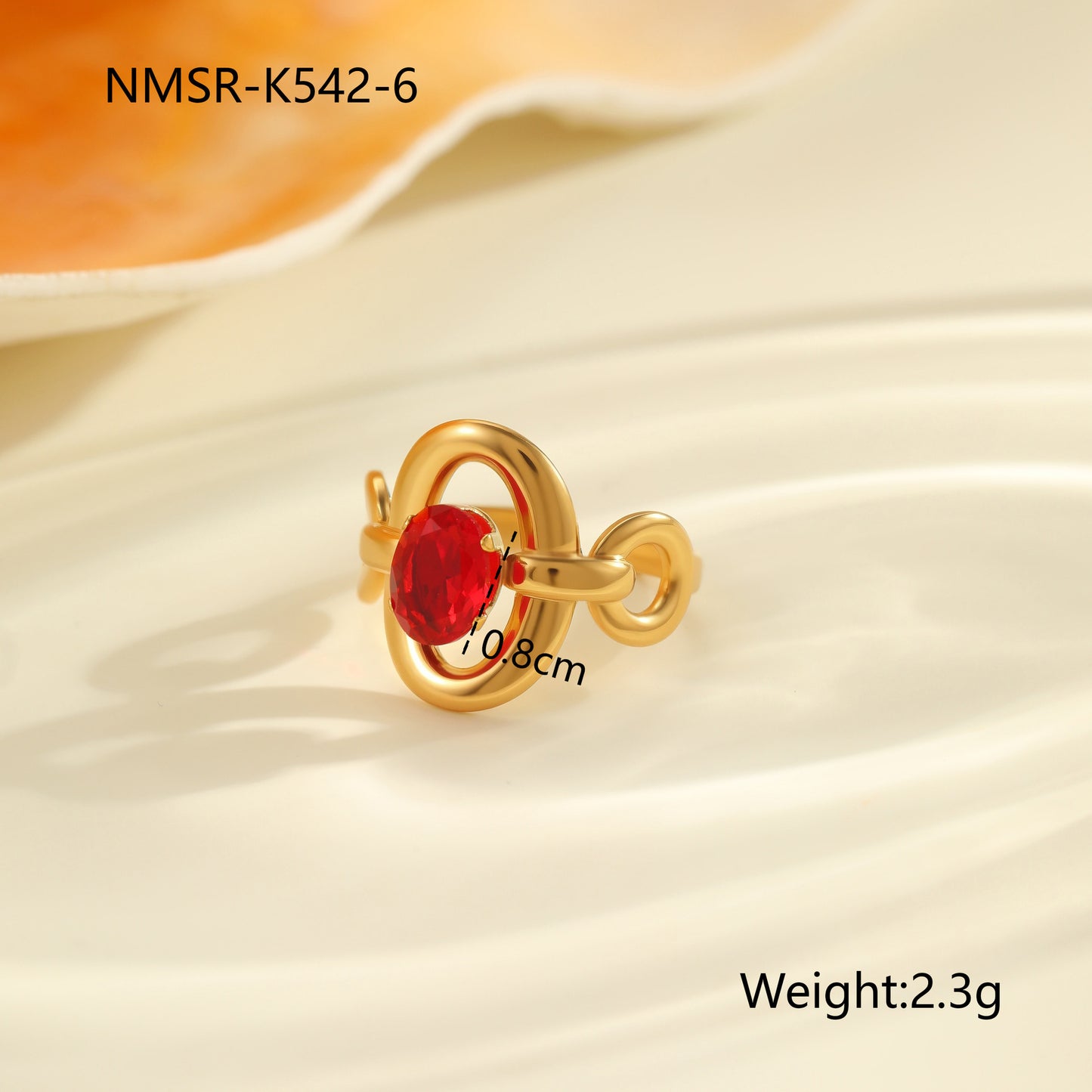 Red Zircon Ring - Titanium Steel Open-end Bold Geometric Design