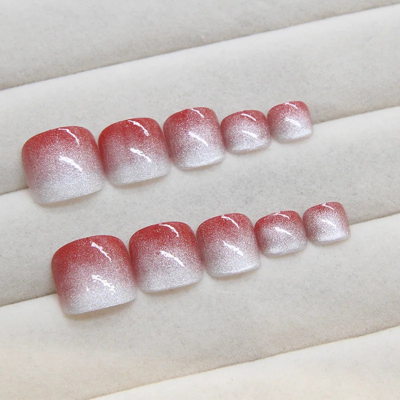 Toenail Holiday Press on Nails Cat Eye Red Gradient Beautiful Nails