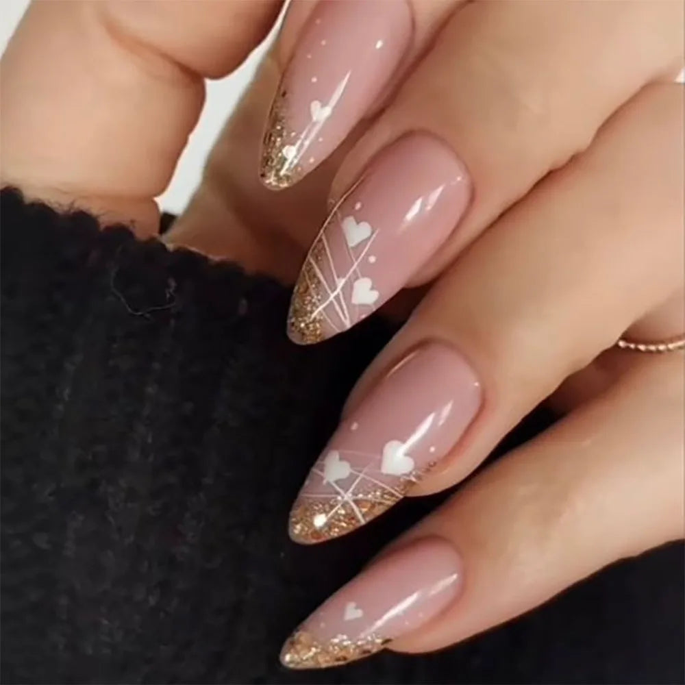 Fashion Wearable Manicure Almond Fake Nails Pointed Head Full Cover Press on Nails False Nail Girl