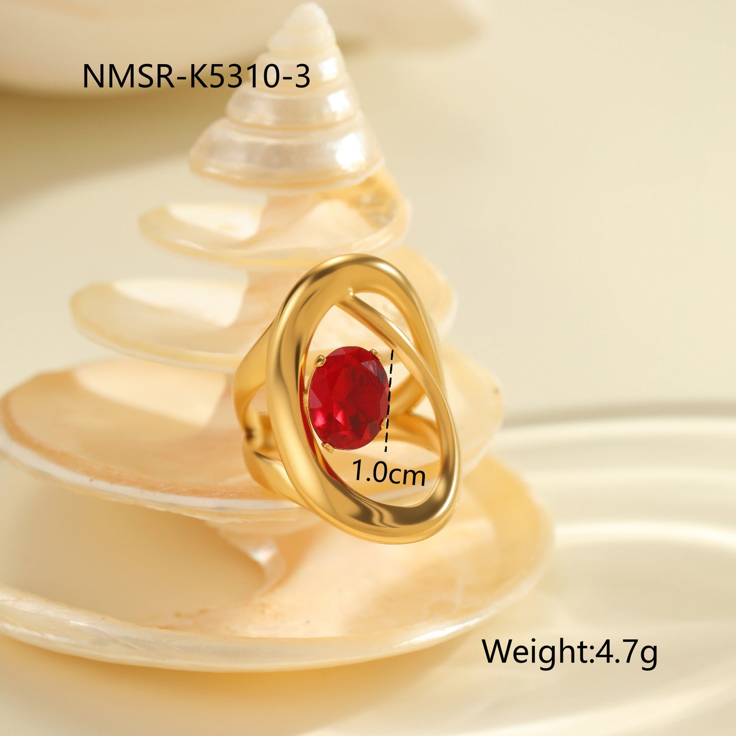 Red Zircon Ring - Titanium Steel Open-end Bold Geometric Design