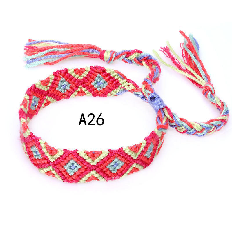 Colorful Cotton Hand-Woven Bracelet - Bohemian Artisan Adjustable Jewelry USA