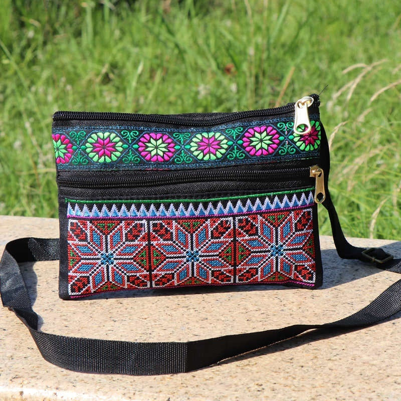 Shoulder Crossbody Bag - Double-layer Zipper Embroidered Women's Bag