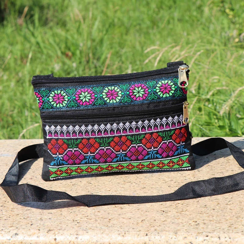 Shoulder Crossbody Bag - Double-layer Zipper Embroidered Women's Bag