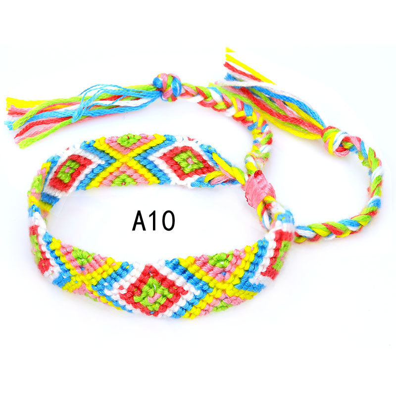 Colorful Cotton Hand-Woven Bracelet - Bohemian Artisan Adjustable Jewelry USA