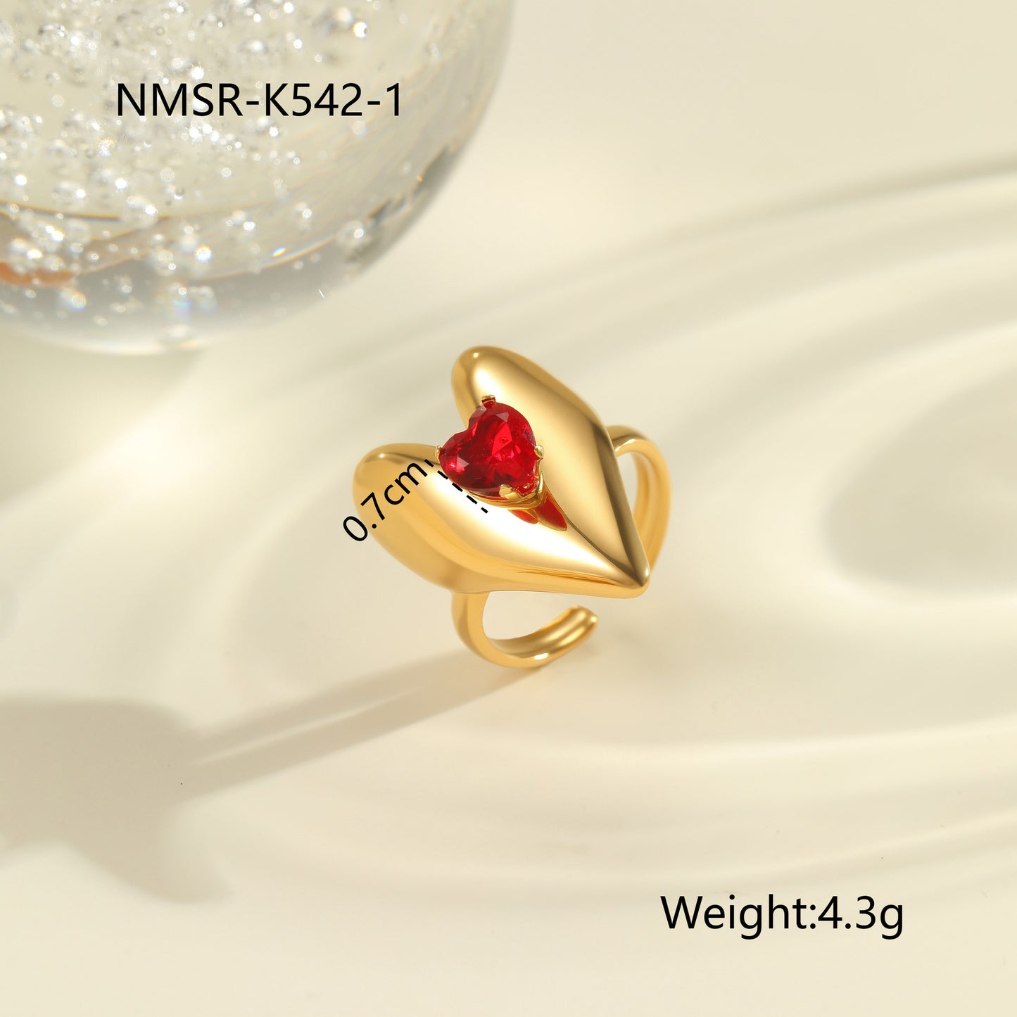 Red Zircon Ring - Titanium Steel Open-end Bold Geometric Design