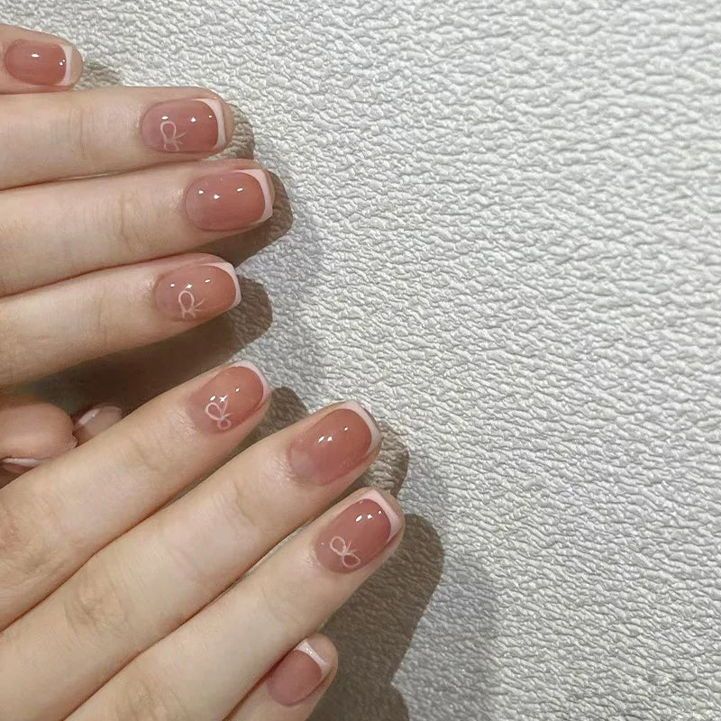 Short Square Head French Press on Fake Nail Detachable Simple Ballet Finished