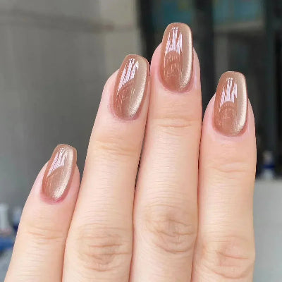 Purple Cat Eye Fake Nails Square Head French Ballet Nails Short Press on Nails
