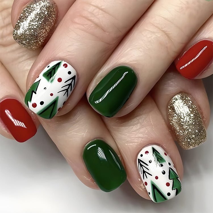 Christmas False Nails Hat Striped Snowflake Nail Art