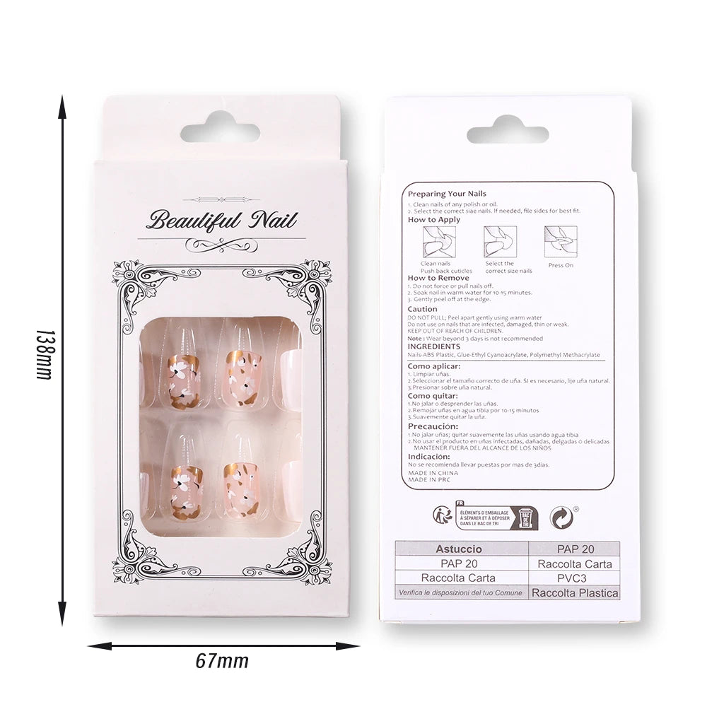 Square Head Flower Design Fake Nail Tips Acrylic Floral Wearable Ballet False Nail Artificial Full Cover Press on Nails