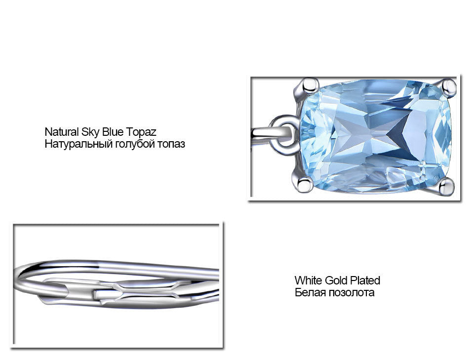 925 Sterling Silver Topaz Pendant Earrings - Blue Gemstone Luxury Jewelry USA