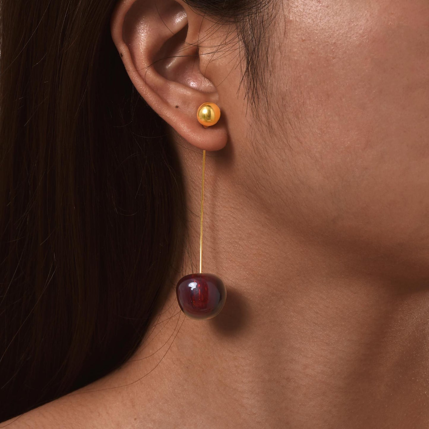 Cherry-shaped Stainless Steel Earrings - Creative Fruit Ball Design