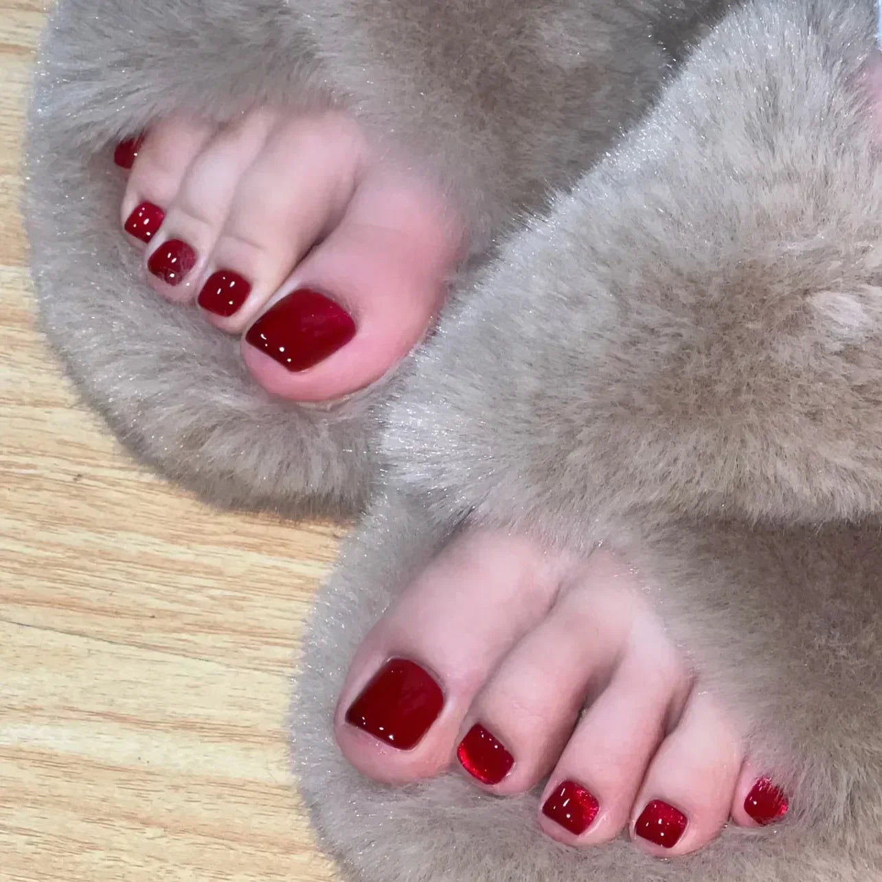 Summer Glitter Pure White Aurora Pearlescent Solid Color Cat Eye Fake Toenails Art Toe Nails False Nails Press on Nails Toenails