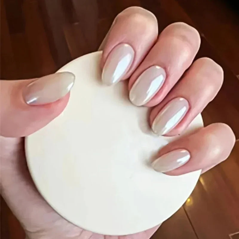 Romantic French White Nude Pink Gradient Chic Varied Short