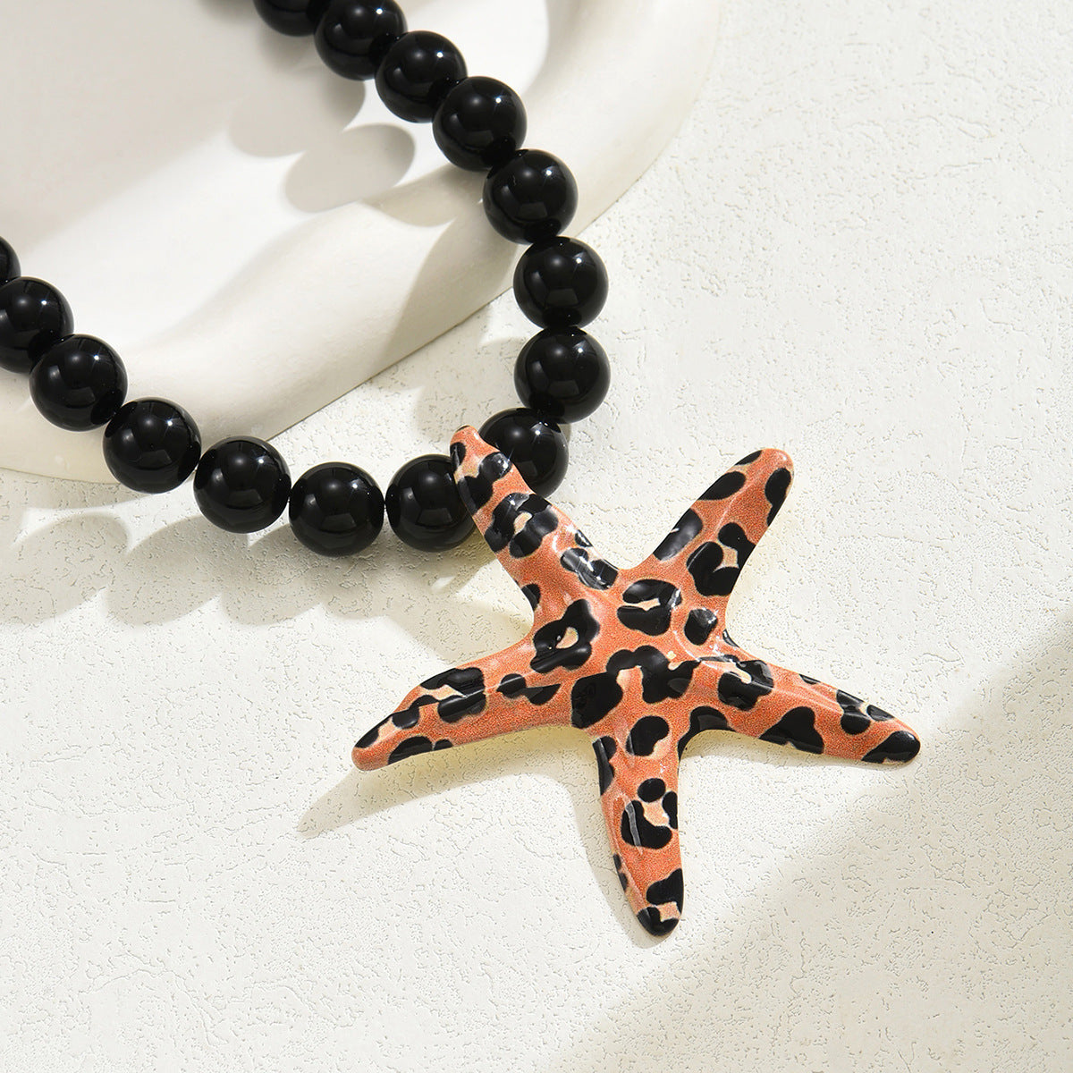 Leopard Starfish Necklace - Animal Print Pearl Alloy Statement Jewelry USA