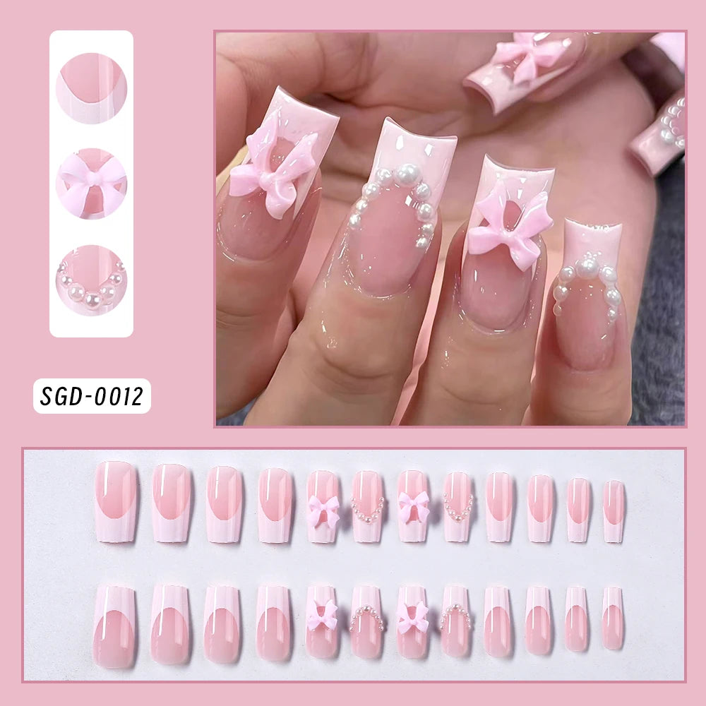 Square Head Flower Design Fake Nail Tips Acrylic Floral Wearable Ballet False Nail Artificial Full Cover Press on Nails