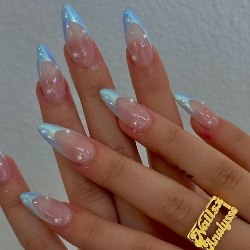 24Pcs Long Almond False Nails Various Styles French Press On Nails Newest Fake Nails DIY Manicure Detachable Nail Tips