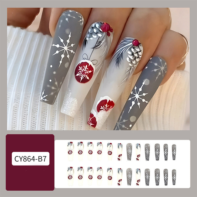 Christmas False Nails Hat Striped Snowflake Nail Art