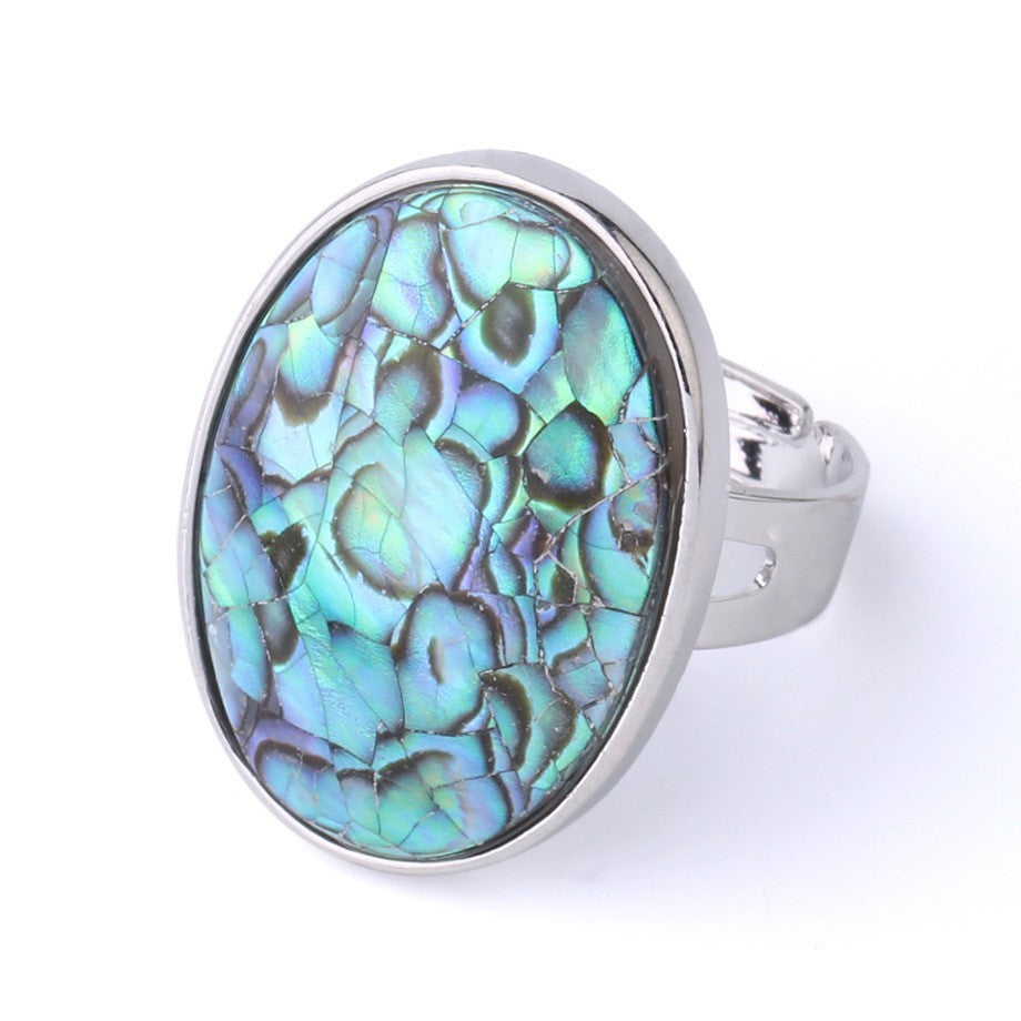 Natural Abalone Shell Ring - Adjustable Ocean Ornament Women's Style