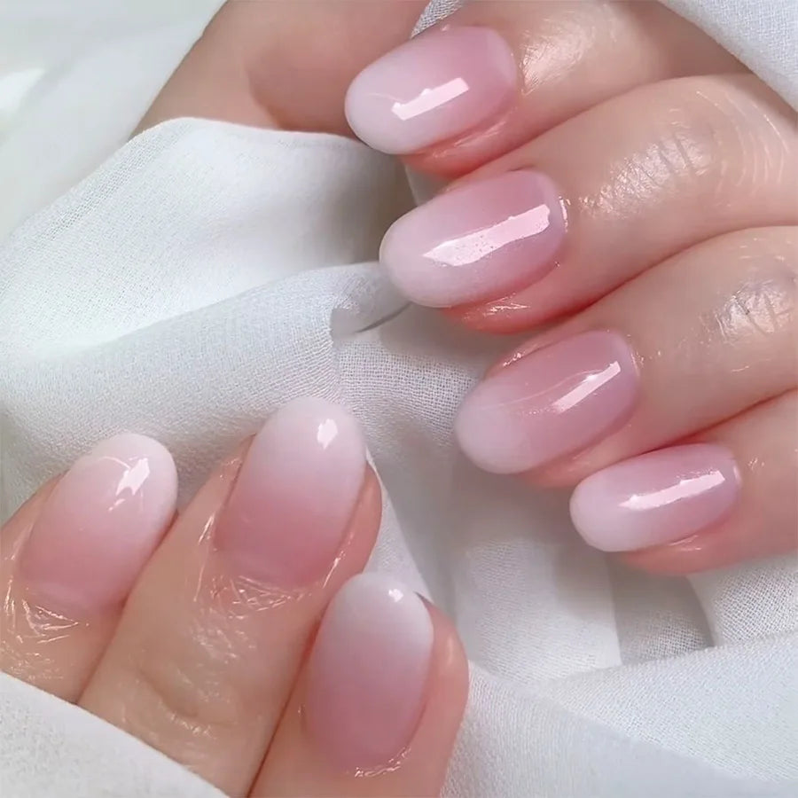 Blush Ombre Almond Press on Nails Set Nude Pink Simple Glossy