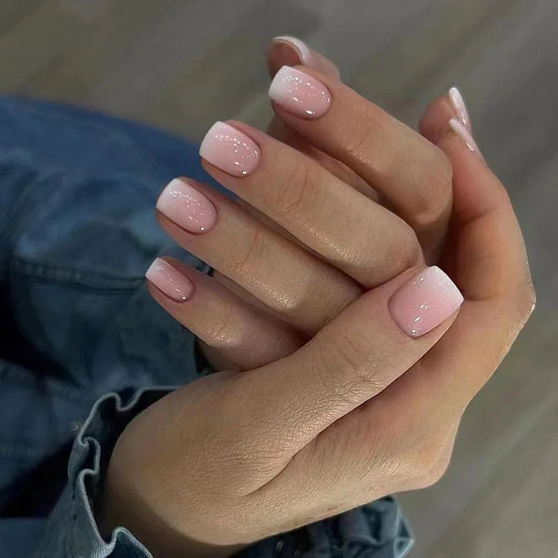 Naked Pink French White Side False Nails Short Simple Nail Beauty Press on Nails