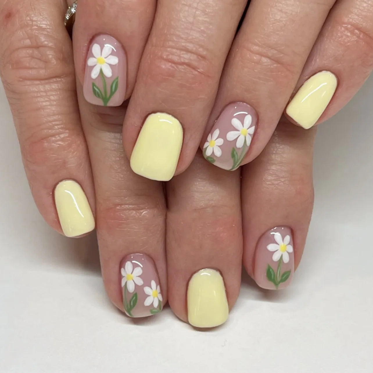 Flowers Gold Glitter Powder Edge White French Nail Art Fashion Wearable Fake Nail Detachable Finished False Nails Press on Nails