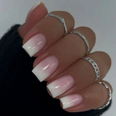 Romantic French White Nude Pink Gradient Chic Varied Short