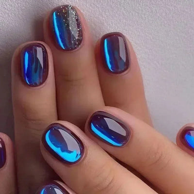 Purple Cat Eye Fake Nails Square Head French Ballet Nails Short Press on Nails