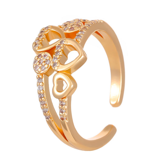 Geometric Heart Ring - Adjustable All-Match Alloy Opening Design