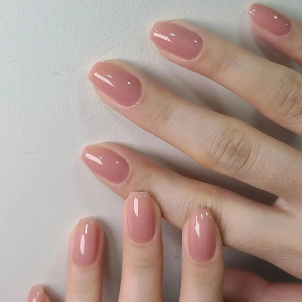 Naked Pink French White Side False Nails Short Simple Nail Beauty Press on Nails
