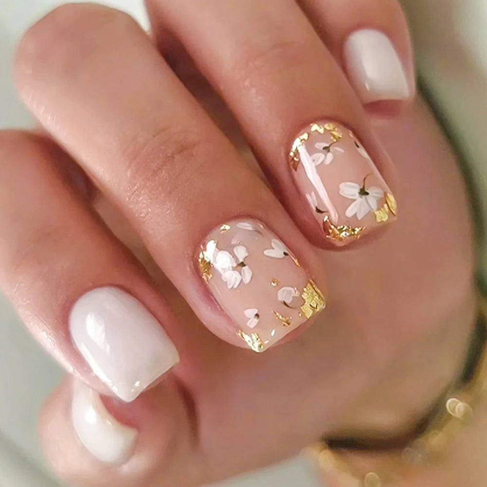 Square Head Flower Design Fake Nail Tips Acrylic Floral Wearable Ballet False Nail Artificial Full Cover Press on Nails