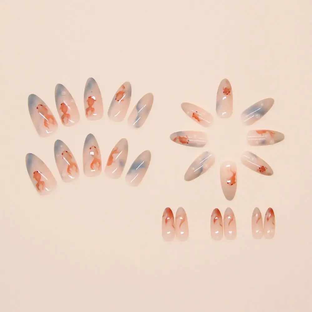 24/30PCS Reusable 3D Effect False Nail Green Ripple Glitter Press on Nails Full Cover Pink Bow Nail Tips for Women Girl