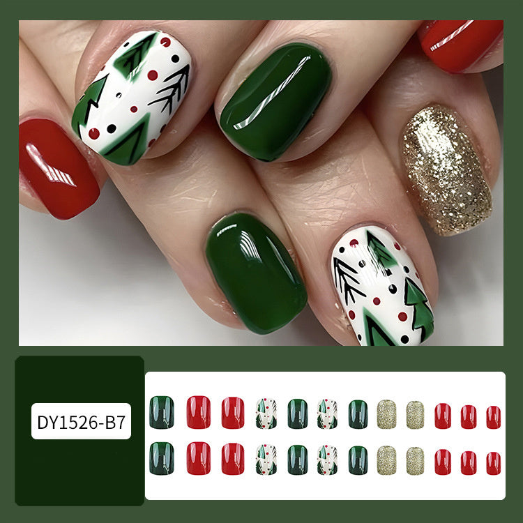 Christmas False Nails Hat Striped Snowflake Nail Art
