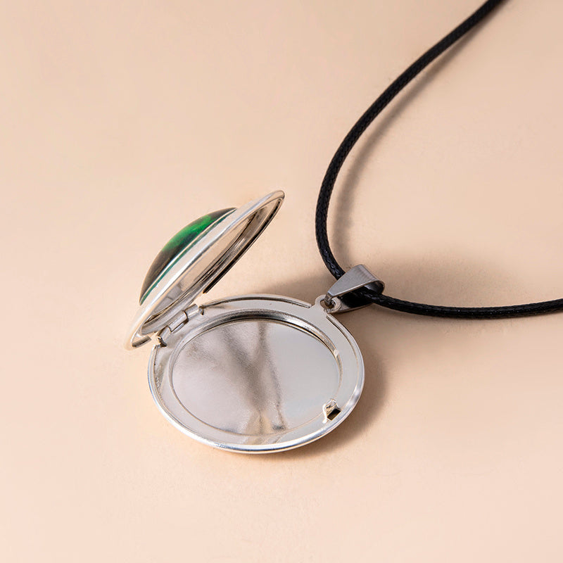Nebula Aurora Mountain Locket Necklace Vintage Glass
