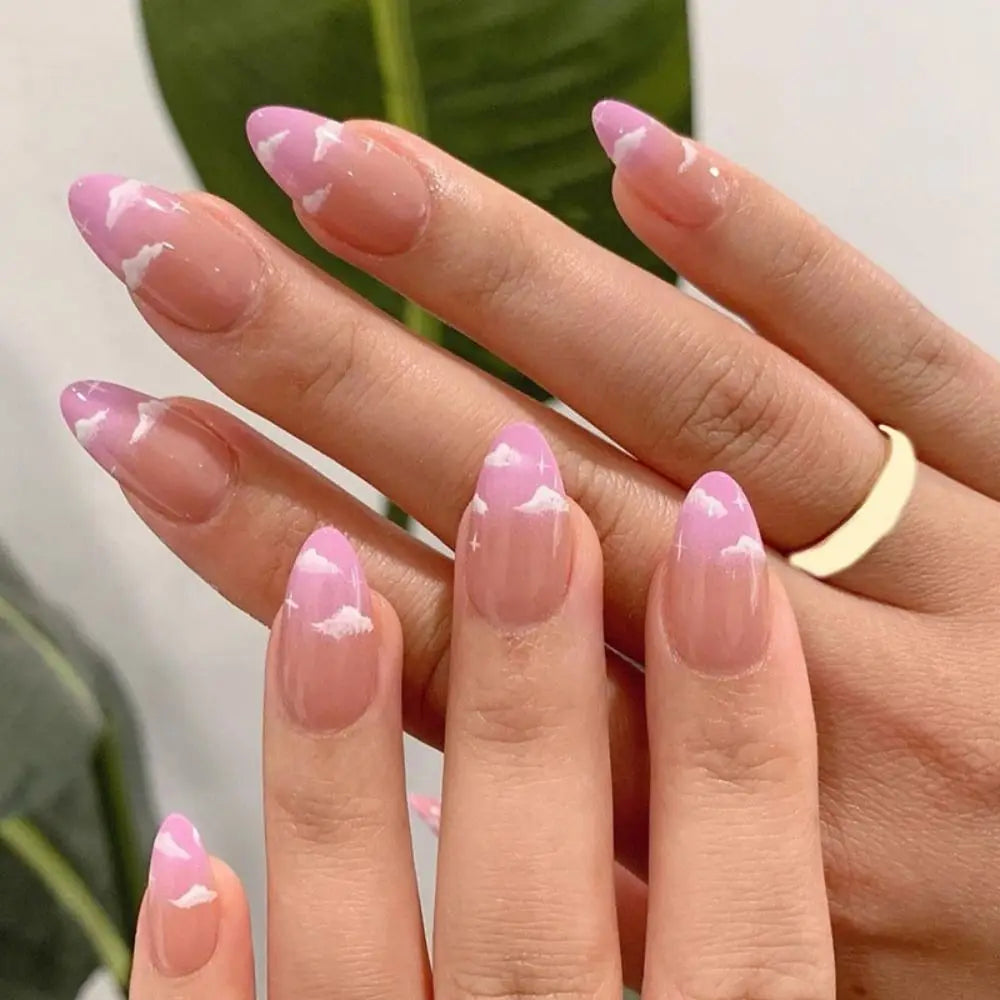 24Pcs Long Almond False Nails Various Styles French Press On Nails Newest Fake Nails DIY Manicure Detachable Nail Tips