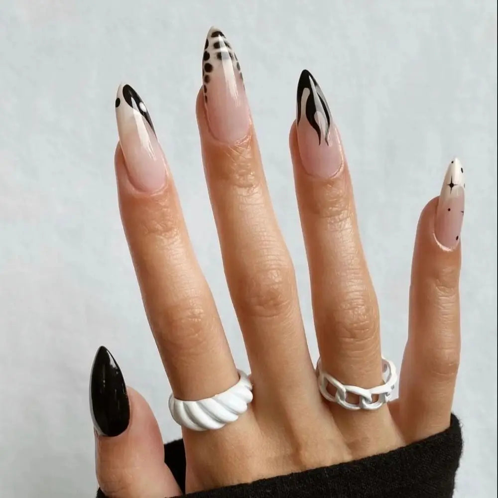 24Pcs Long Almond False Nails Various Styles French Press On Nails Newest Fake Nails DIY Manicure Detachable Nail Tips