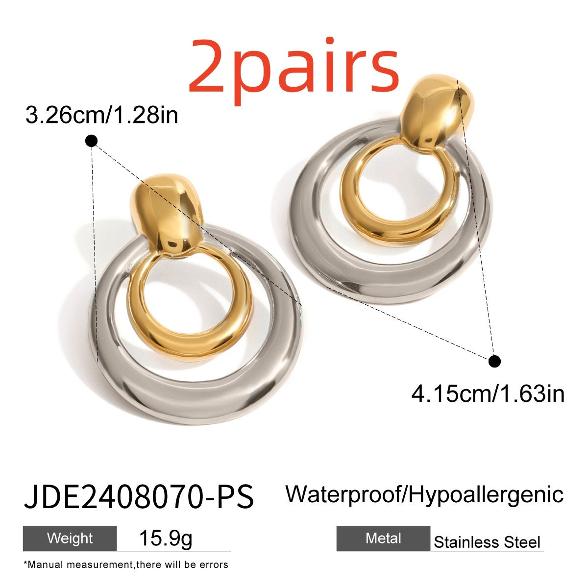 18K Gold Hollow Stud Earrings - Double Layer Round Stainless Steel