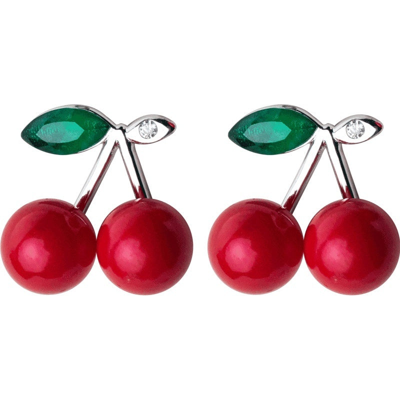 S925 Sterling Silver Cherry Earrings - Red Shell Pearl Jewelry USA