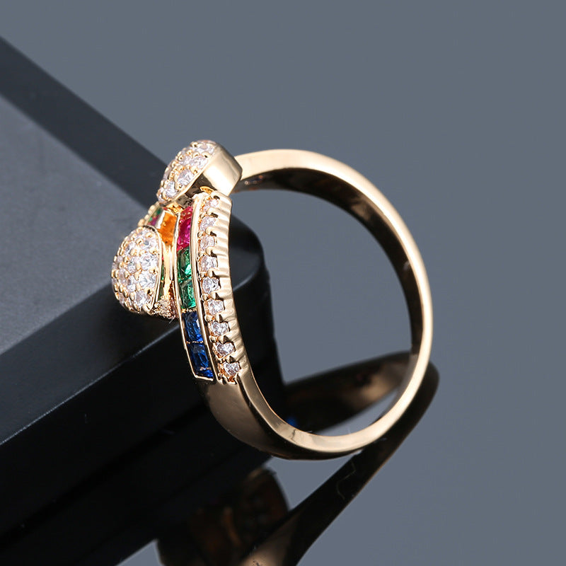 Colorful Zircon Gold Ring - Women's Geometric Inlaid Plated Design